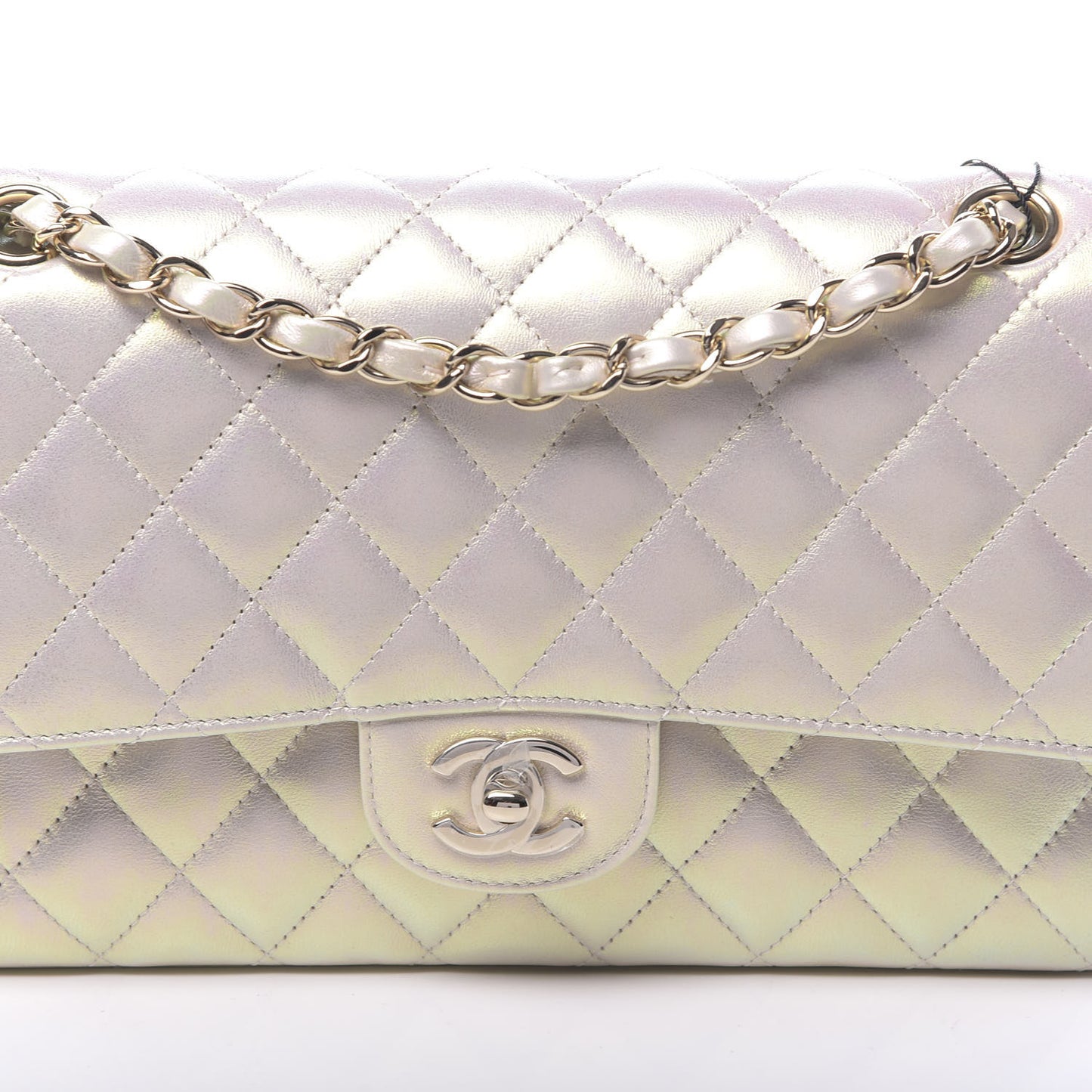 Iridescent Lambskin Quilted Medium Double Flap Ivory