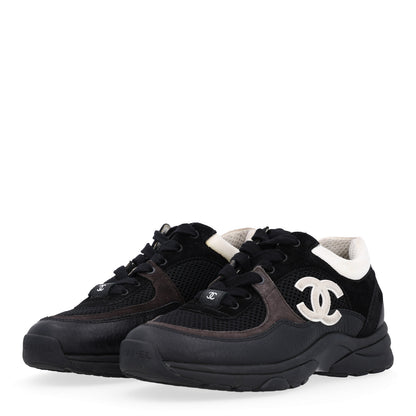 Chanel Mesh Suede Grained Calfskin Womens CC Sneakers 36 Black White 4 of 11