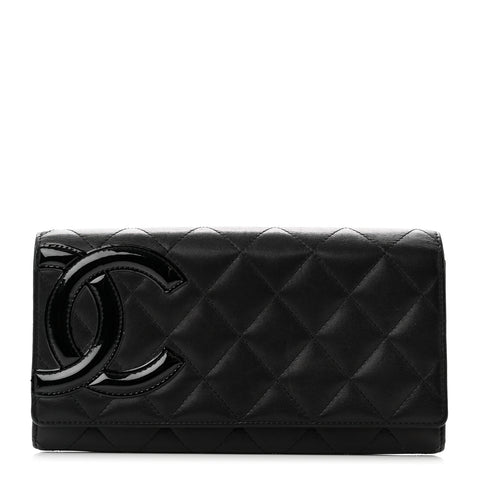 Calfskin Quilted Cambon Gusset Flap Wallet Black