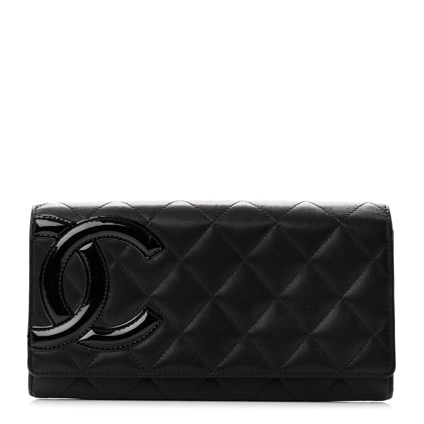 Calfskin Quilted Cambon Gusset Flap Wallet Black