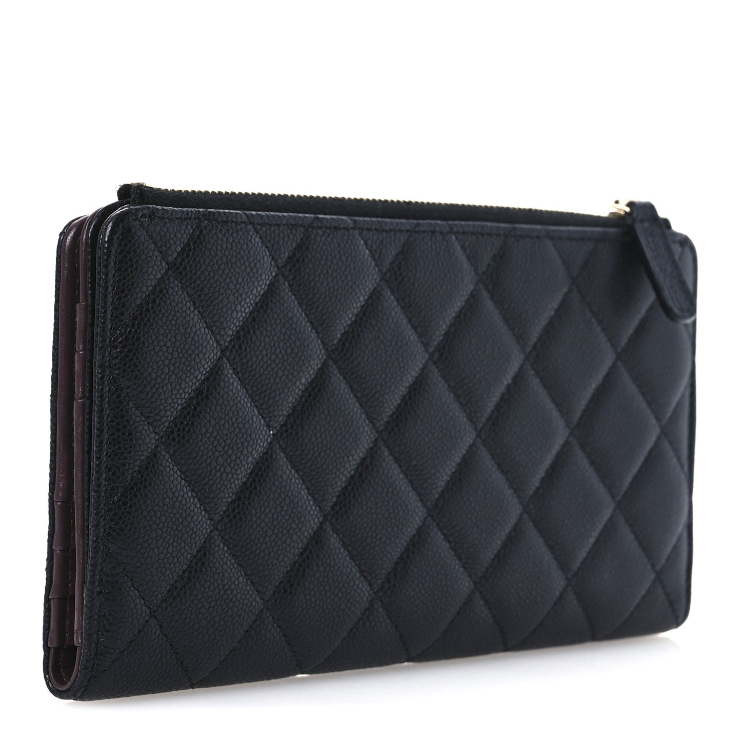 Caviar Quilted Long Zip Wallet Black