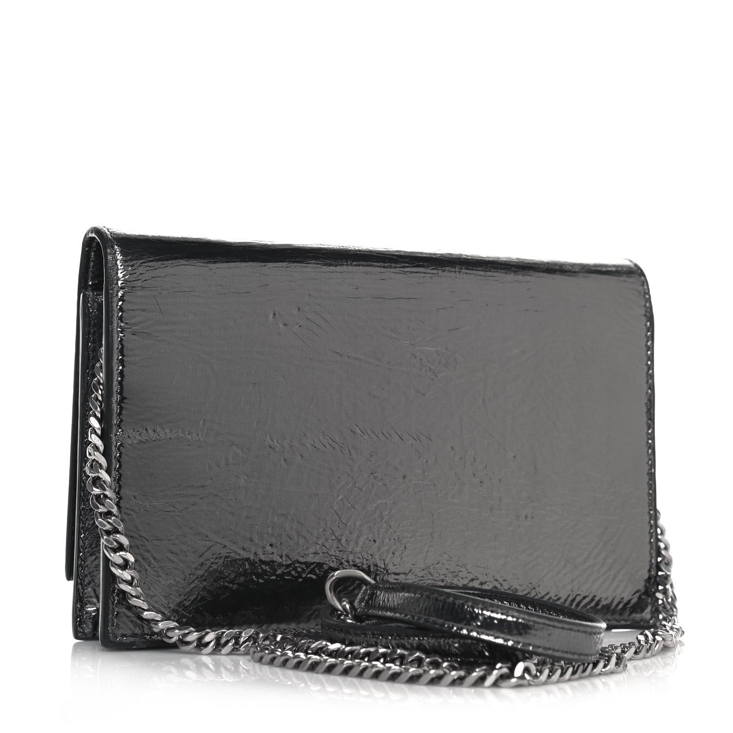 Metallic Crackled Calfskin Kate Monogram Tassel Chain Wallet Argento