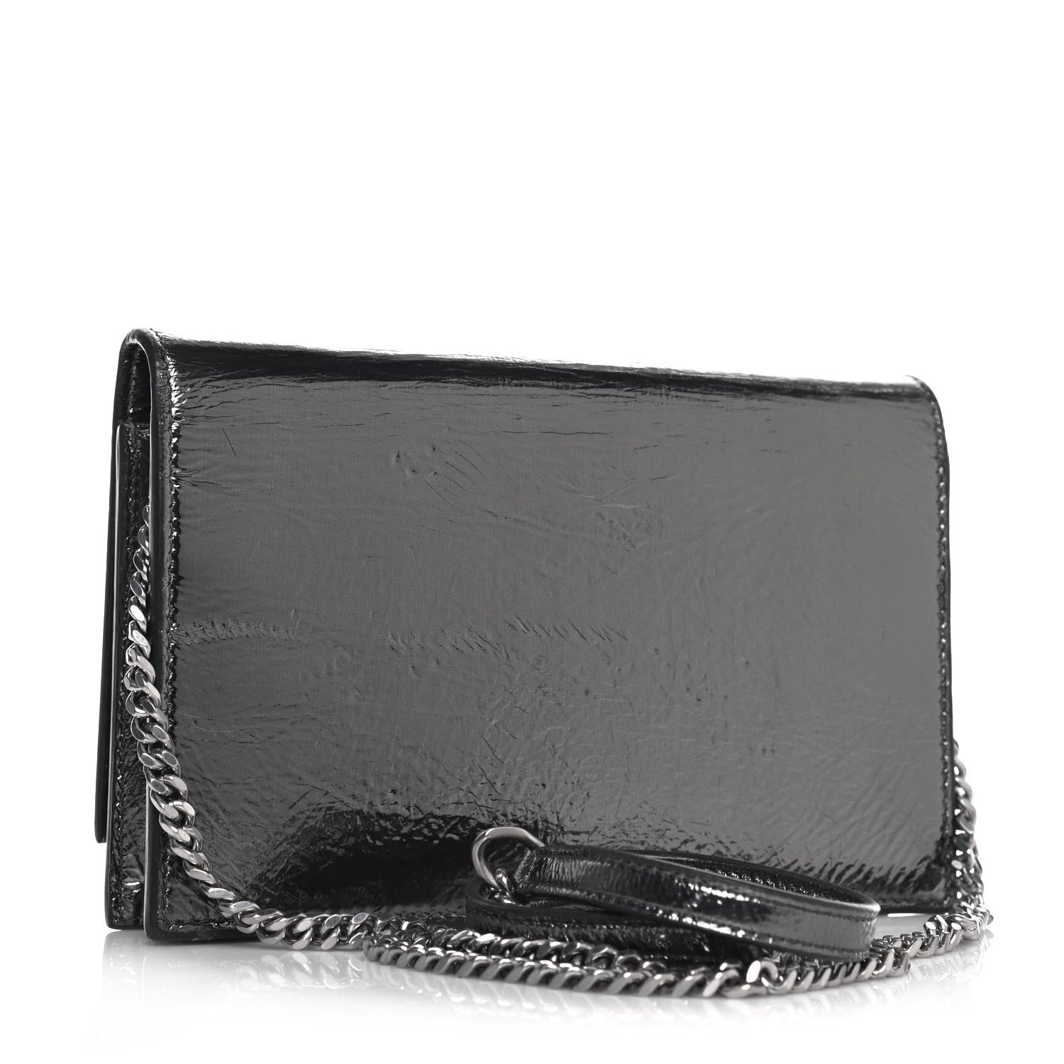 Saint Laurent Metallic Crackled Calfskin Kate Monogram Tassel Chain Wallet Argento 3 of 13