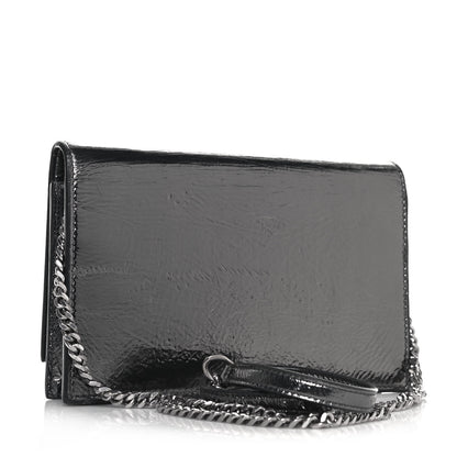 Saint Laurent Metallic Crackled Calfskin Kate Monogram Tassel Chain Wallet Argento 3 of 13