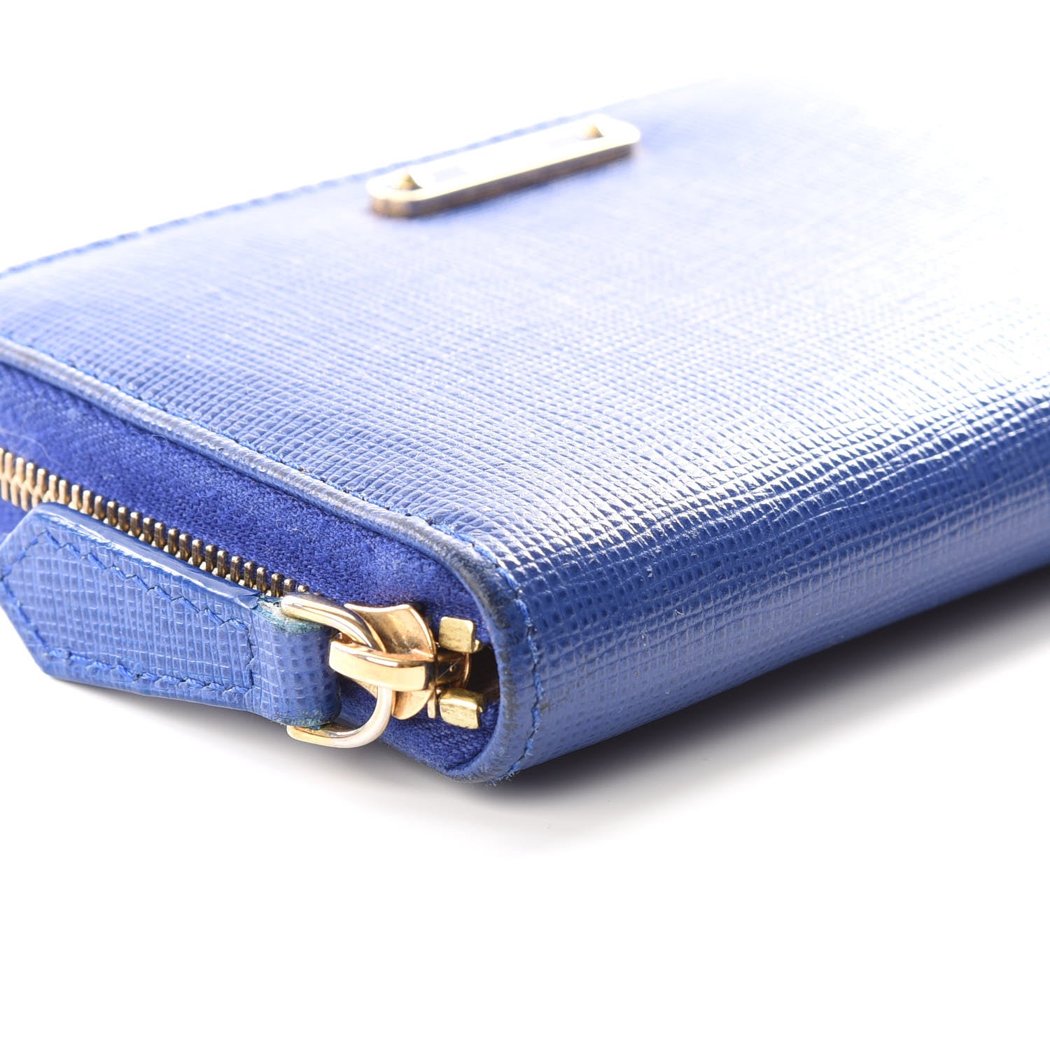 Fendi Vitello Elite Bi-Color Mini Zip Around Wallet Blue Neon Plaster 5 of 13
