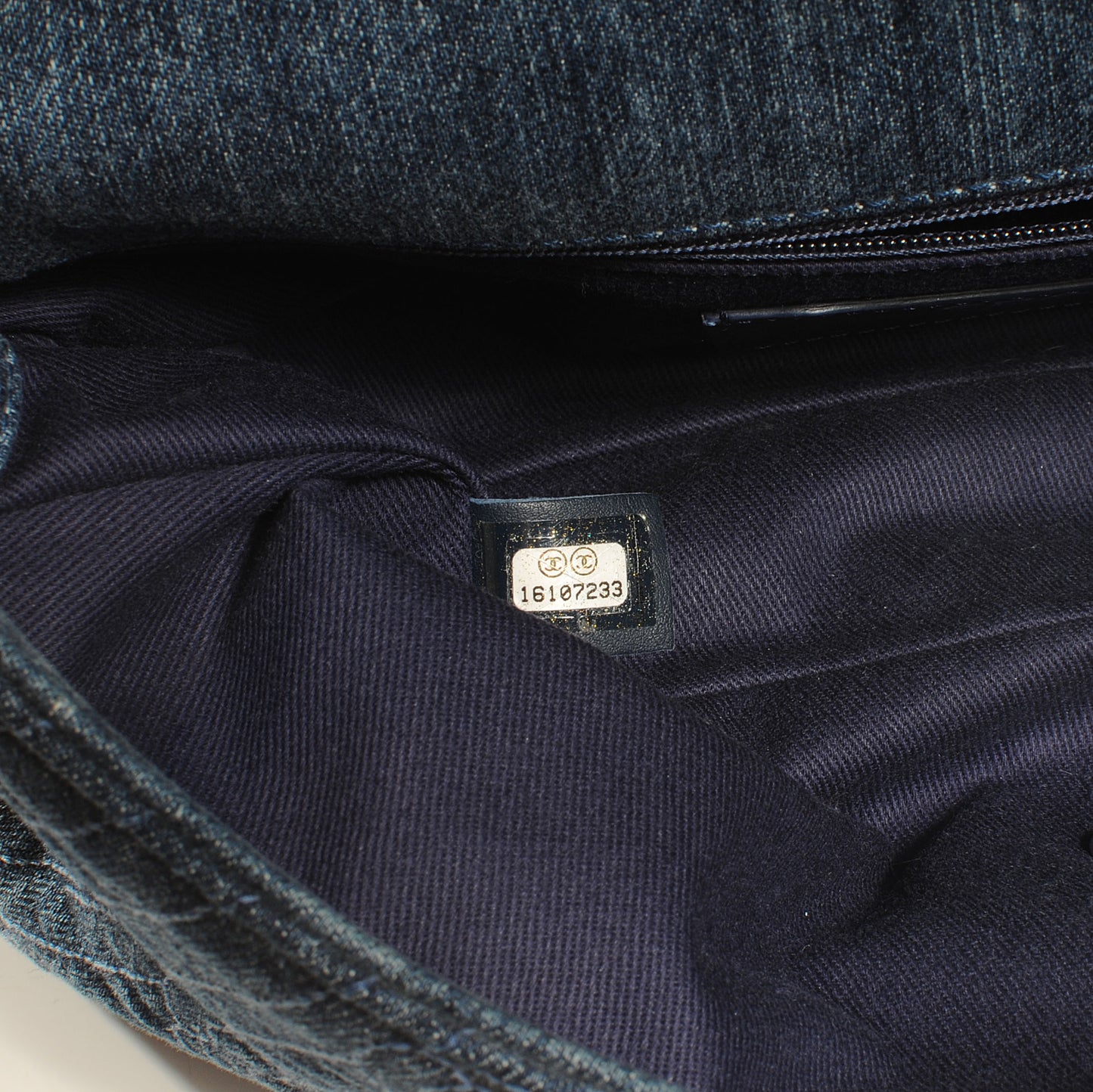 Denim Camellia Embroidered Large Flap Dark Blue