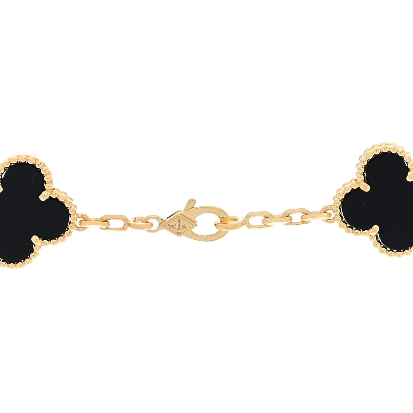 18K Yellow Gold Black Onyx 10 Motifs Vintage Alhambra Necklace