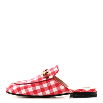 Gucci Cotton Gingham Womens Princetown Slippers 36 White Red 1 of 12