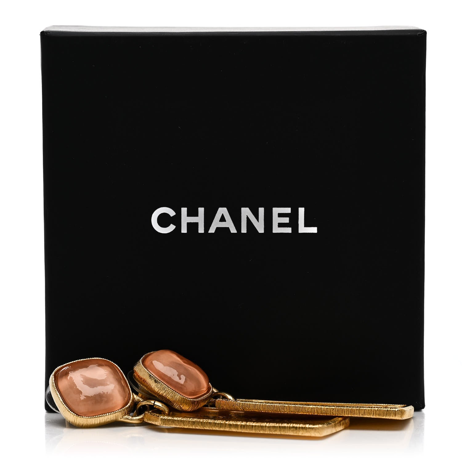 Chanel CC Tags Drop Earrings Gold Pink 5 of 5