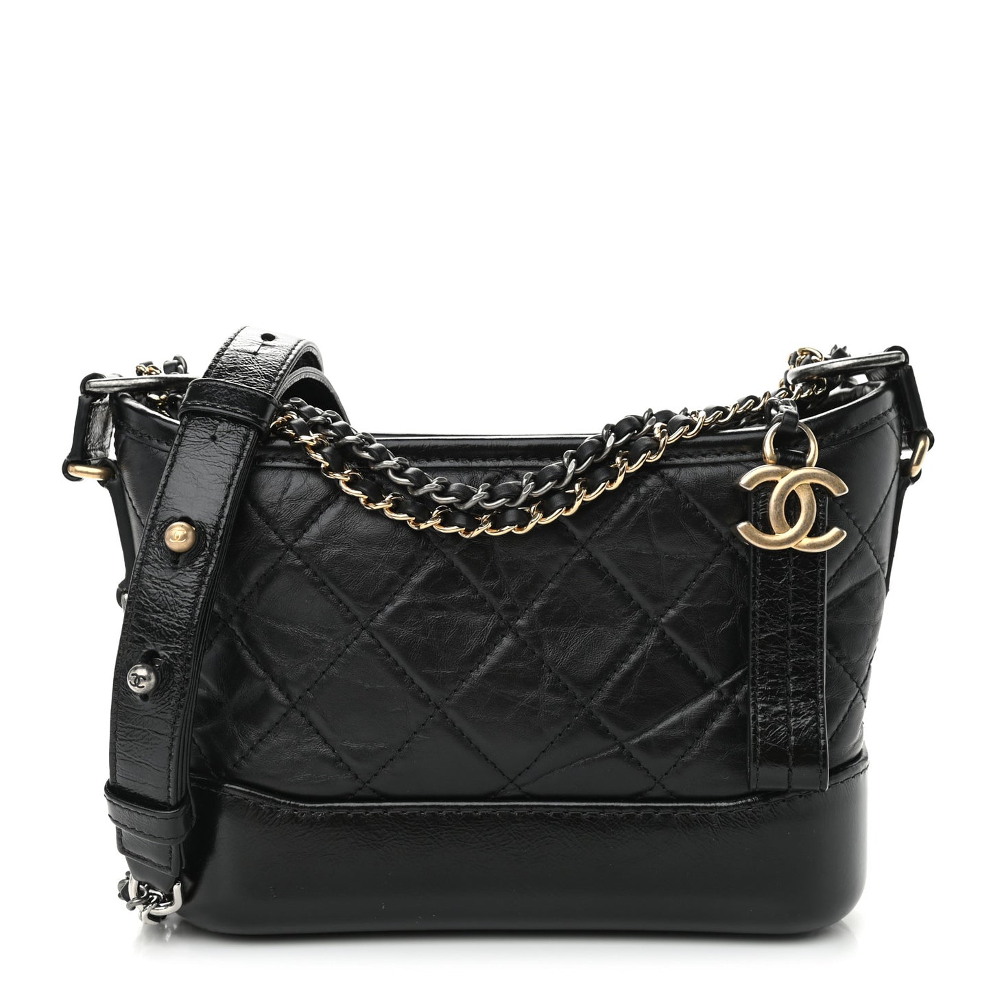 Aged Calfskin Quilted Small Gabrielle Hobo Black