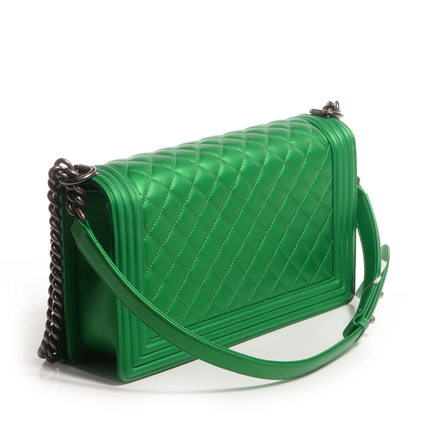 Metallic Calfskin Quilted Large Boy Flap Green