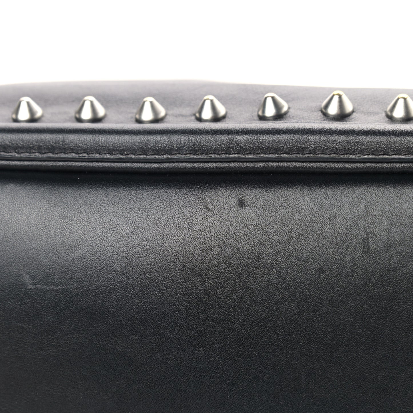 Pebbled Calfskin Skull Studded Padlock Tote Black