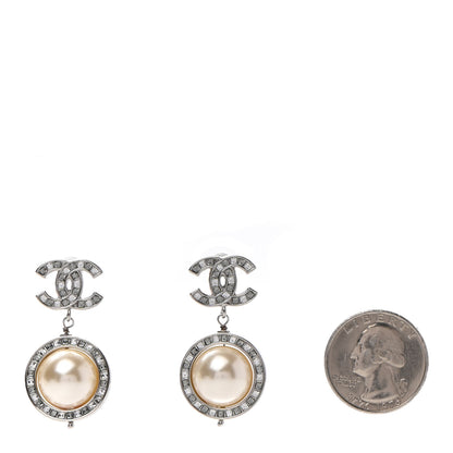 Chanel Baguette Crystal CC Pearl Drop Art Decoco Earrings Silver 2 of 5