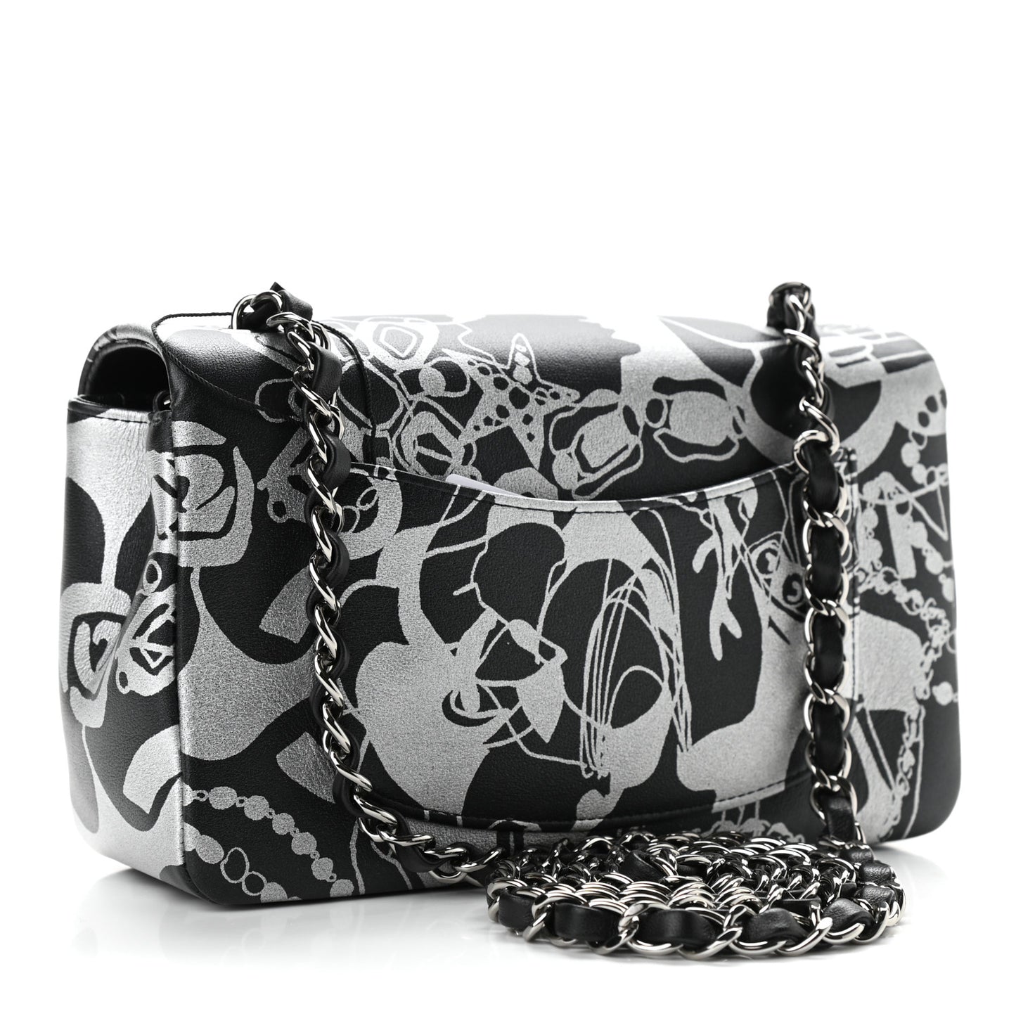 Lambskin Printed Mini Rectangular Flap Black Silver