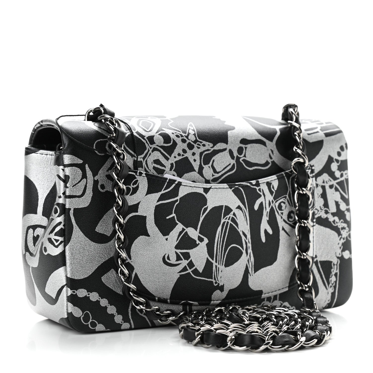 Chanel Lambskin Printed Mini Rectangular Flap Black Silver 3 of 11