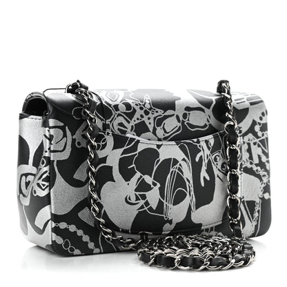 Chanel Lambskin Printed Mini Rectangular Flap Black Silver 3 of 11