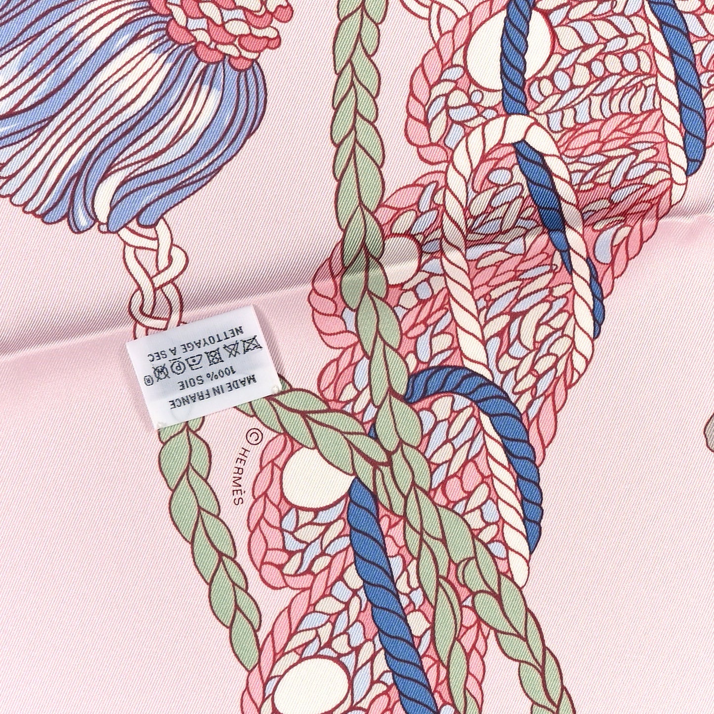 Silk Le Timbalier Scarf 90 Rose Pale Vert Amande