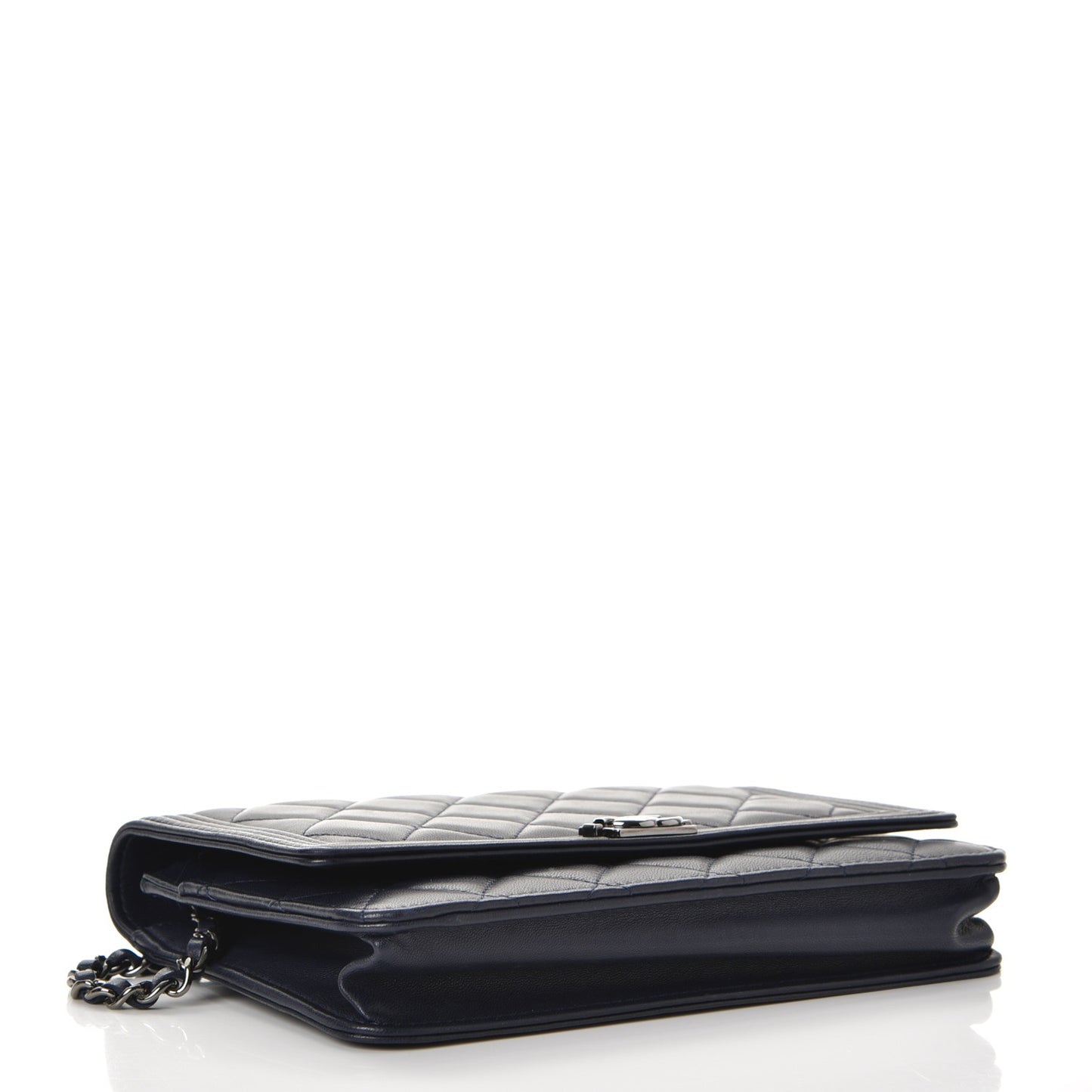 Lambskin Quilted Boy Wallet On Chain WOC Navy Blue