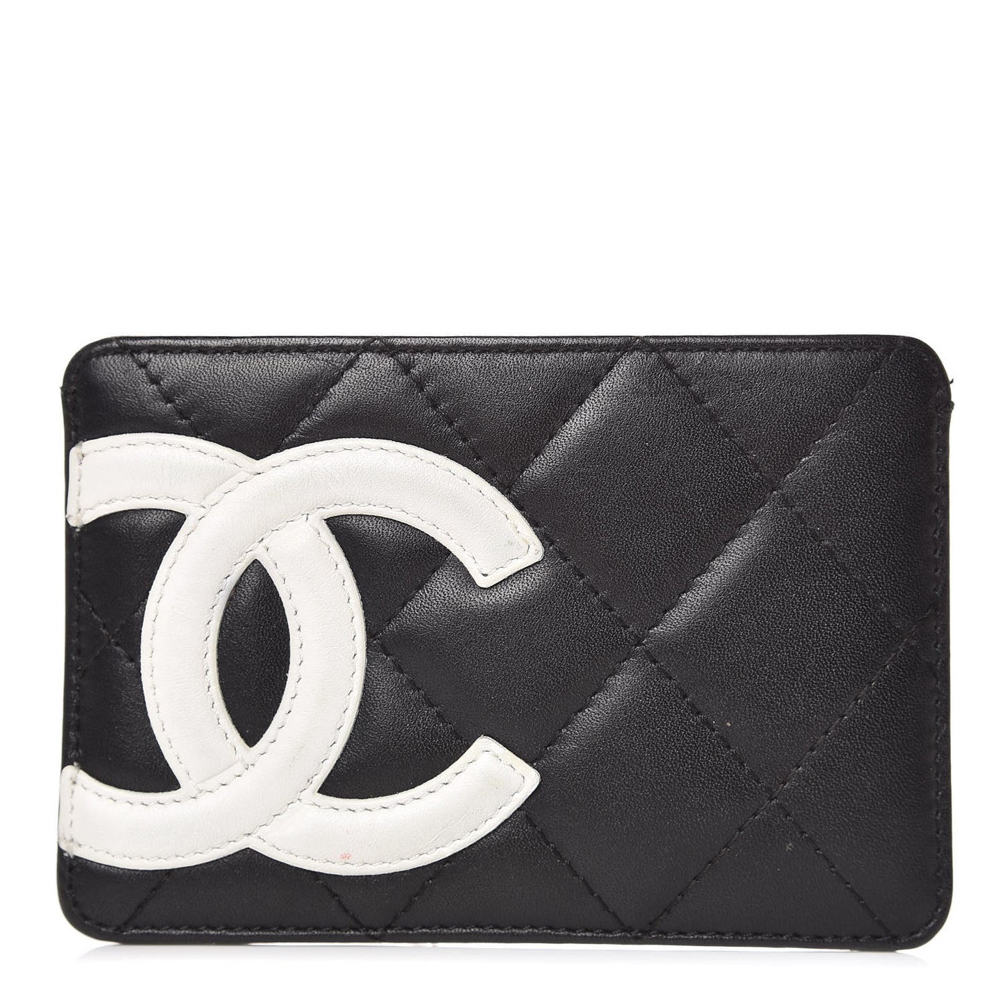 Calfskin Quilted Cambon Card Holder Black White