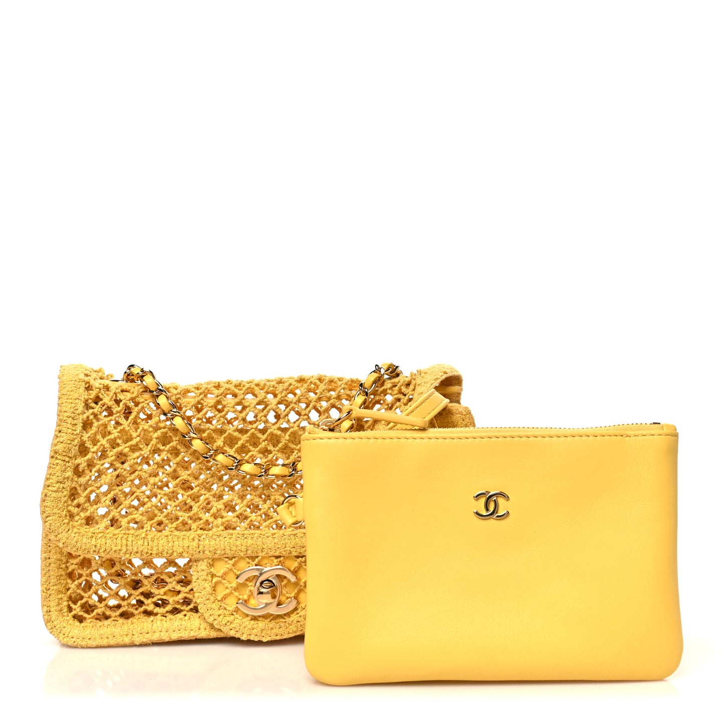 Mesh Macrame Small Flap Bag Yellow