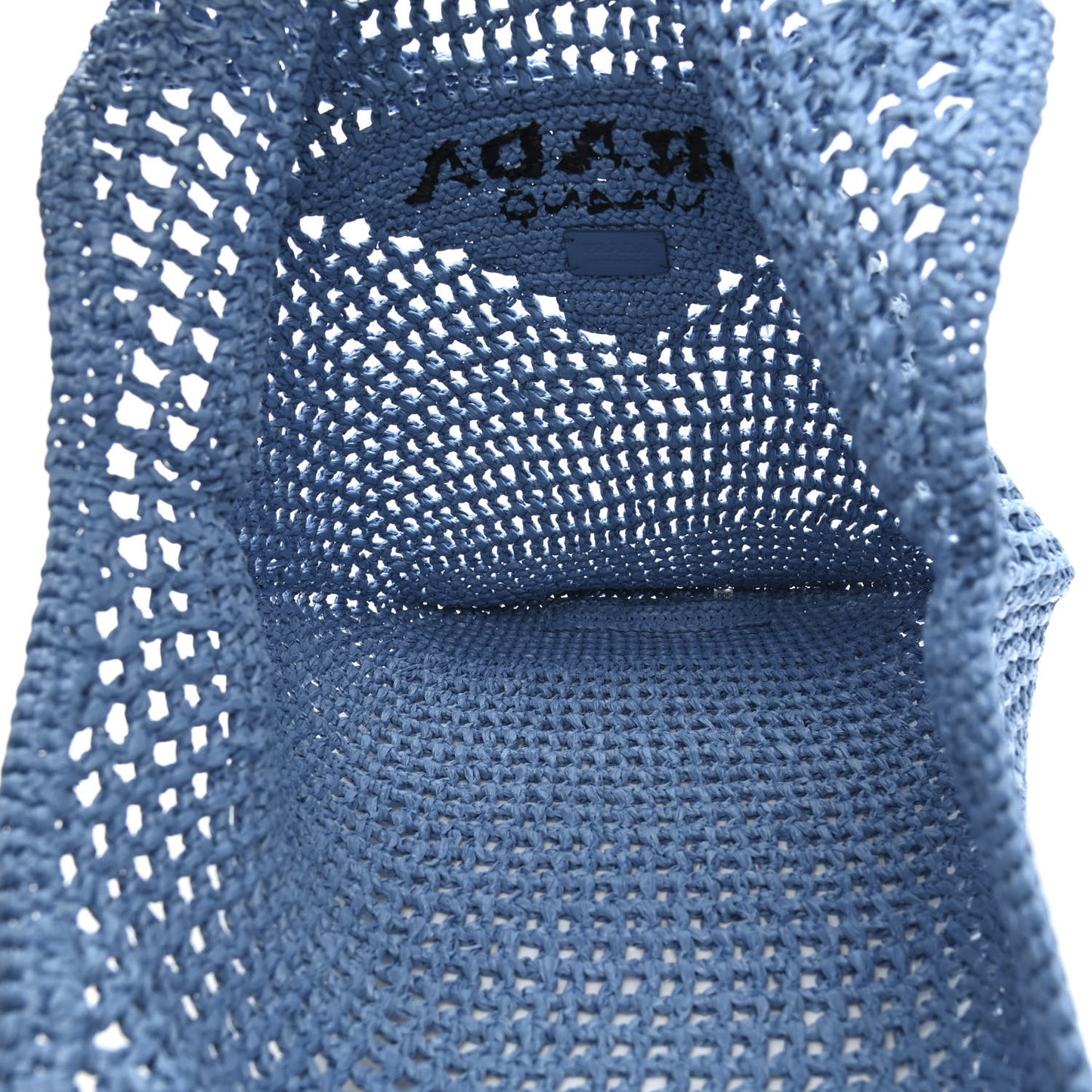 Yarn Raffia Effect Crochet Logo Embroidered Shopping Tote Bag Celeste