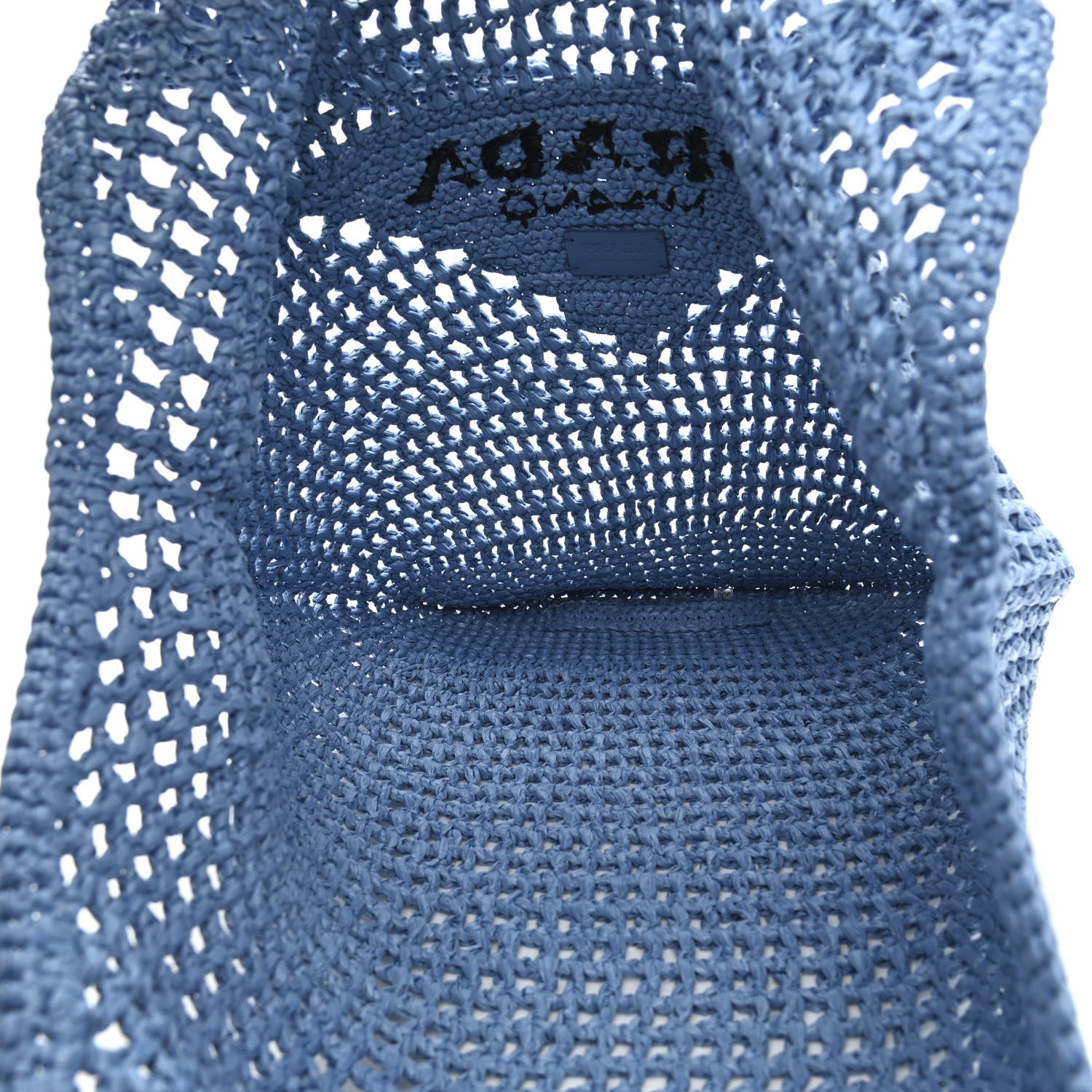 Prada Yarn Raffia Effect Crochet Logo Embroidered Shopping Tote Bag Celeste 4 of 10