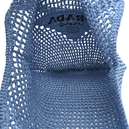 Prada Yarn Raffia Effect Crochet Logo Embroidered Shopping Tote Bag Celeste 4 of 10