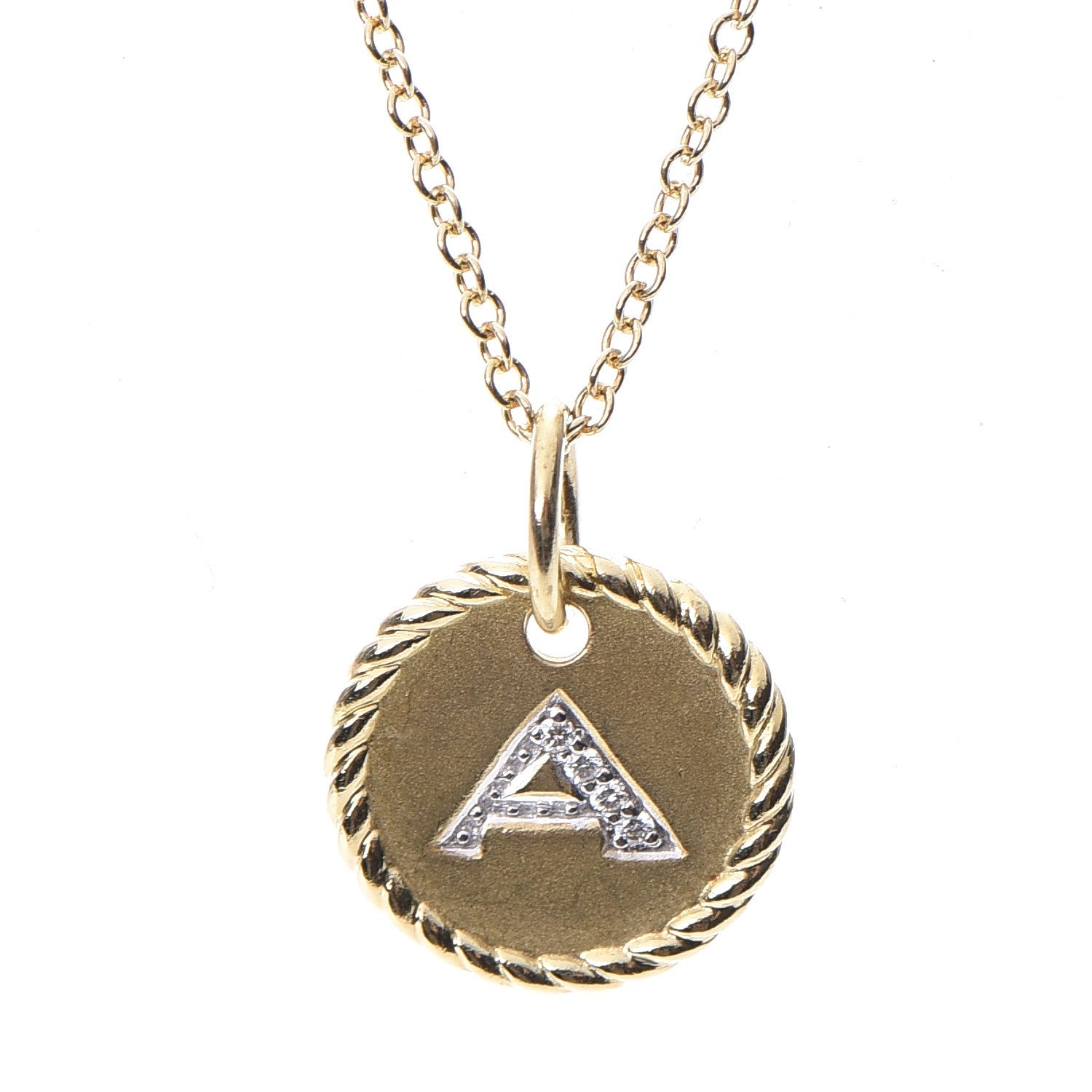 David Yurman 18K Yellow Gold Diamond Initial A Charm Necklace 4 of 7