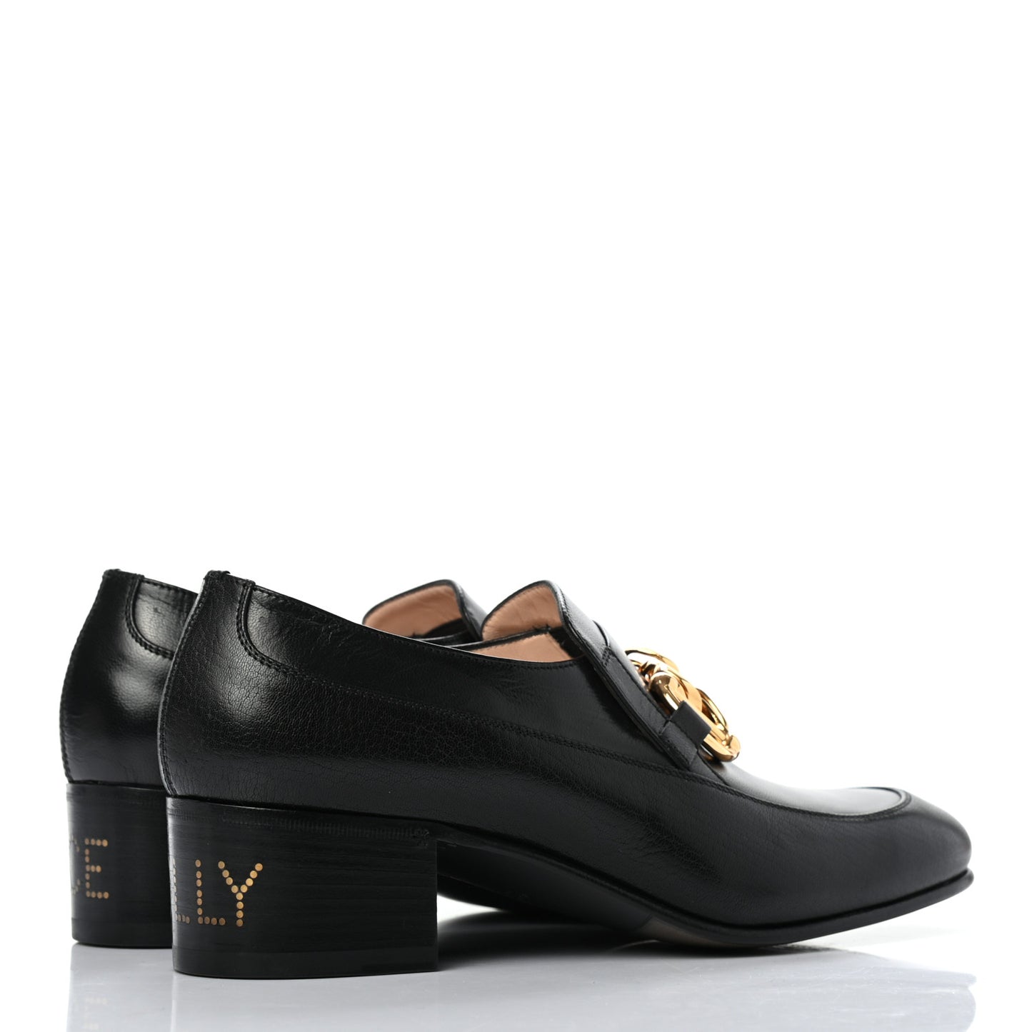 Goatskin Womens Chain Mid-Heel Loafers 40 Black