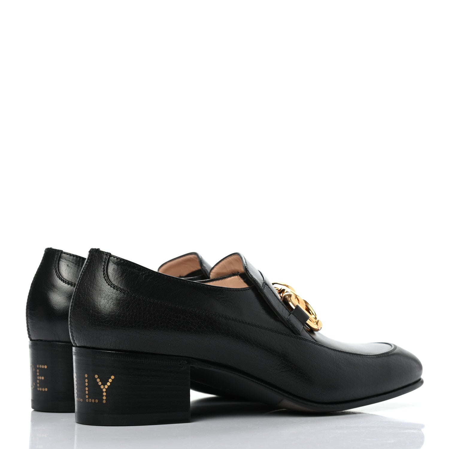 Gucci Goatskin Womens Chain Mid-Heel Loafers 40 Black 4 of 9
