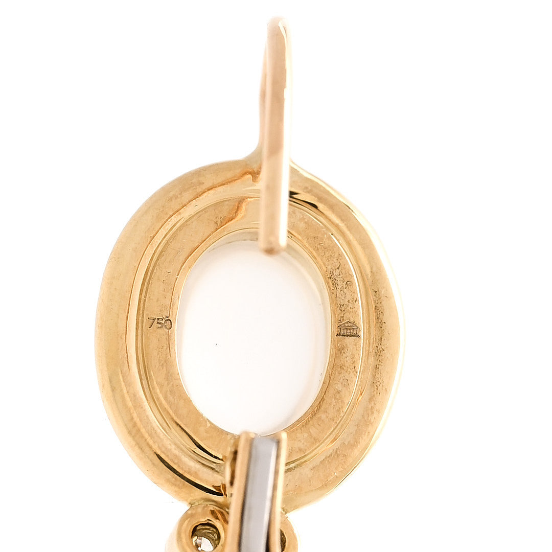 18K Yellow Gold Diamond Blue Moonstone Classic Temple Drop Earrings