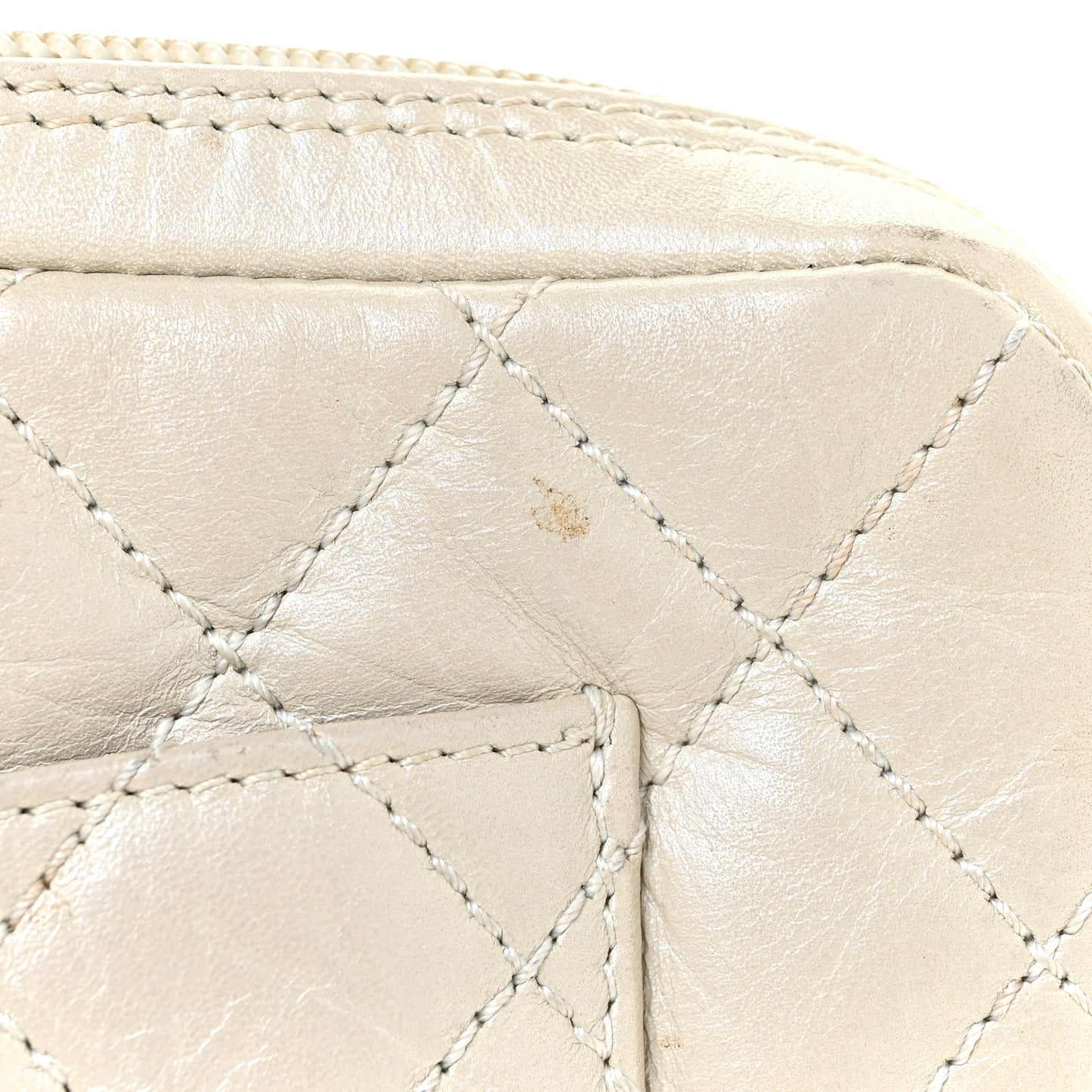 Aged Calfskin Quilted Cotton Club Pochette White