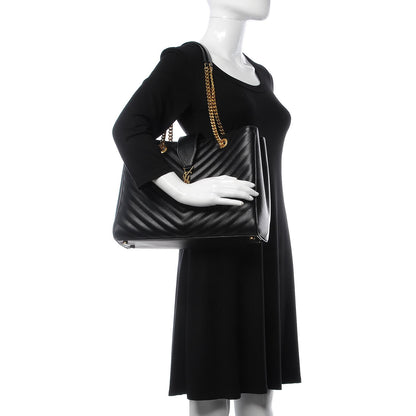 Saint Laurent Grain De Poudre Matelasse Chevron Monogram Shopping Bag Black 2 of 10