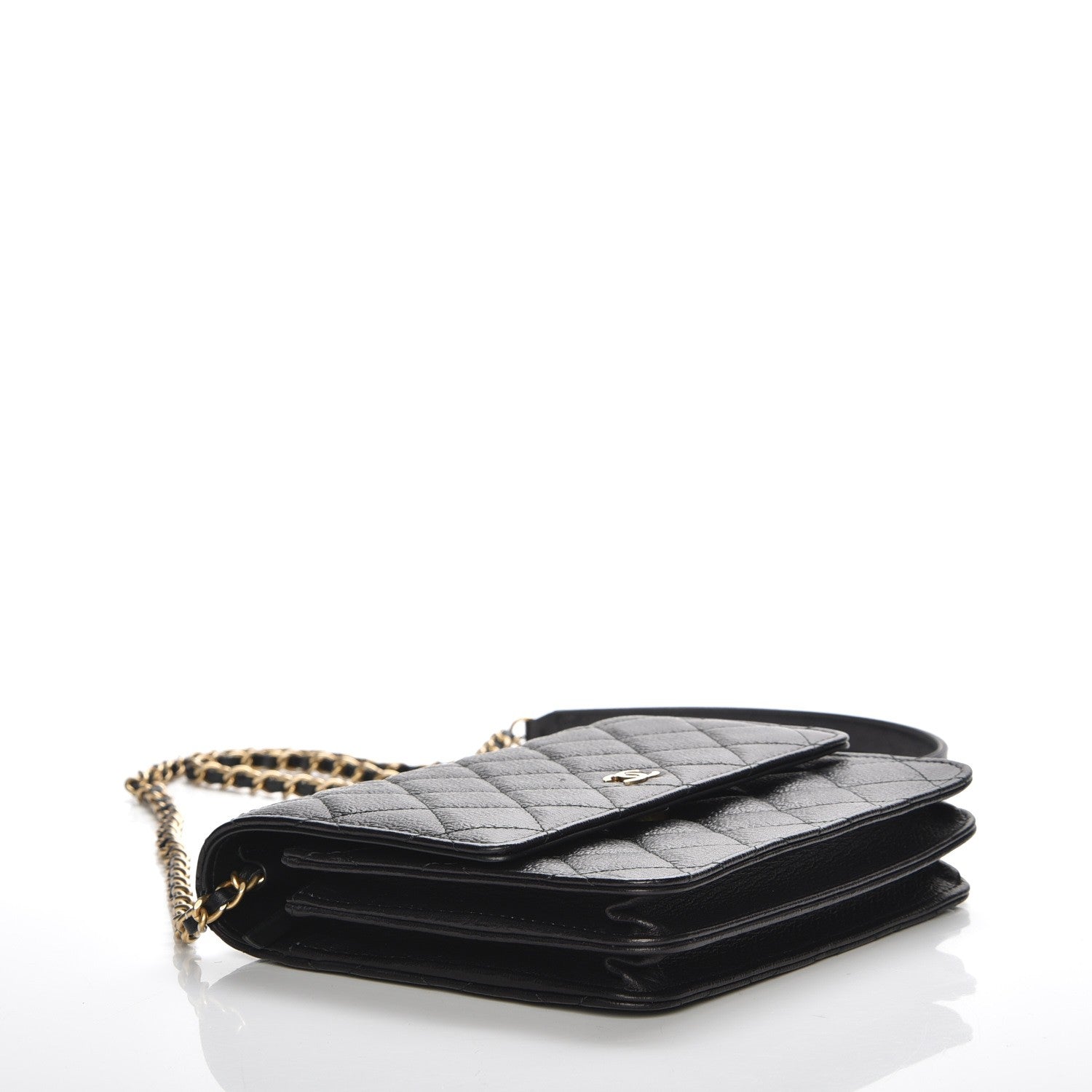 Chanel Letter Calfskin Embossed Quilted Square Wallet On Chain WOC Black 4 of 10