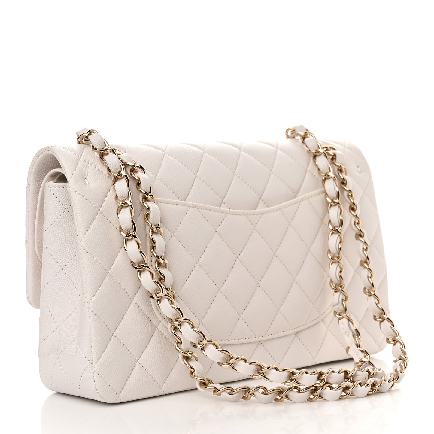 Caviar Quilted Medium Double Flap White