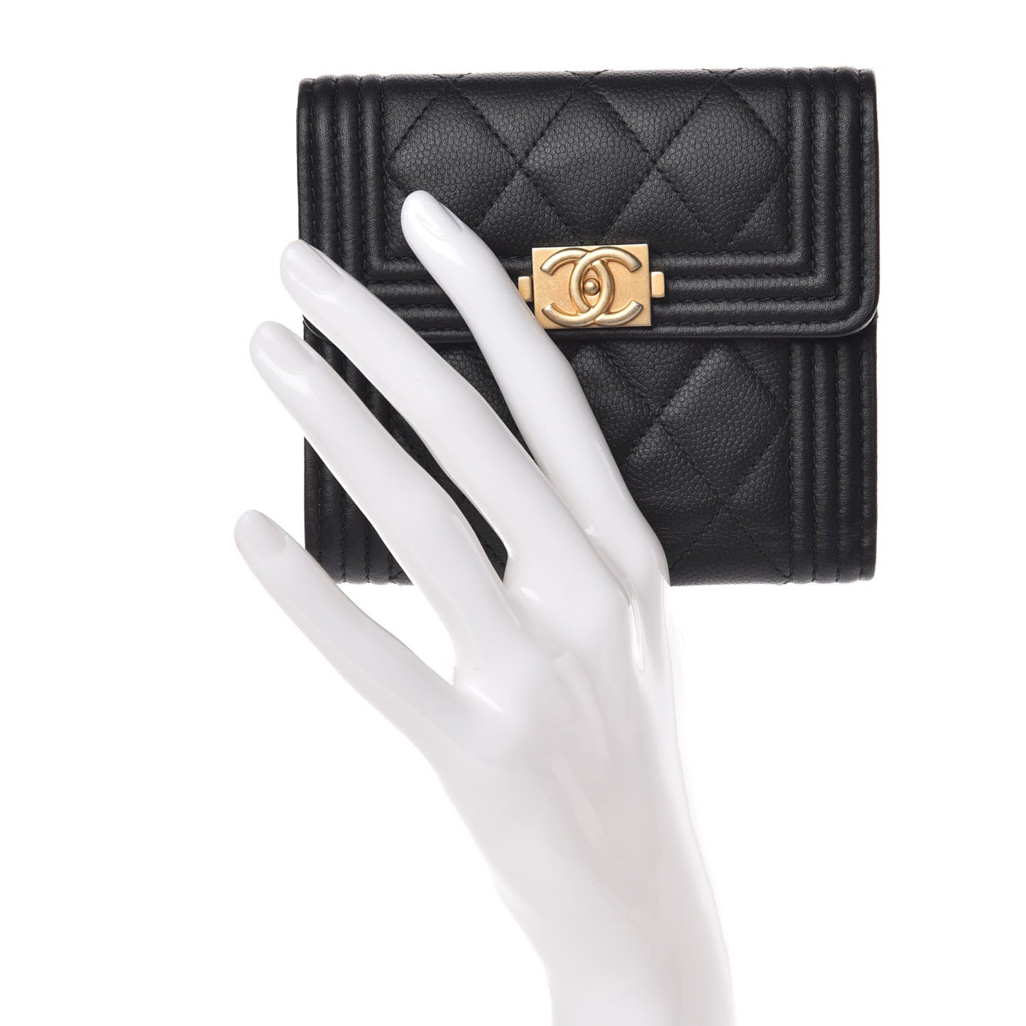 Caviar Quilted Compact Boy Wallet Black