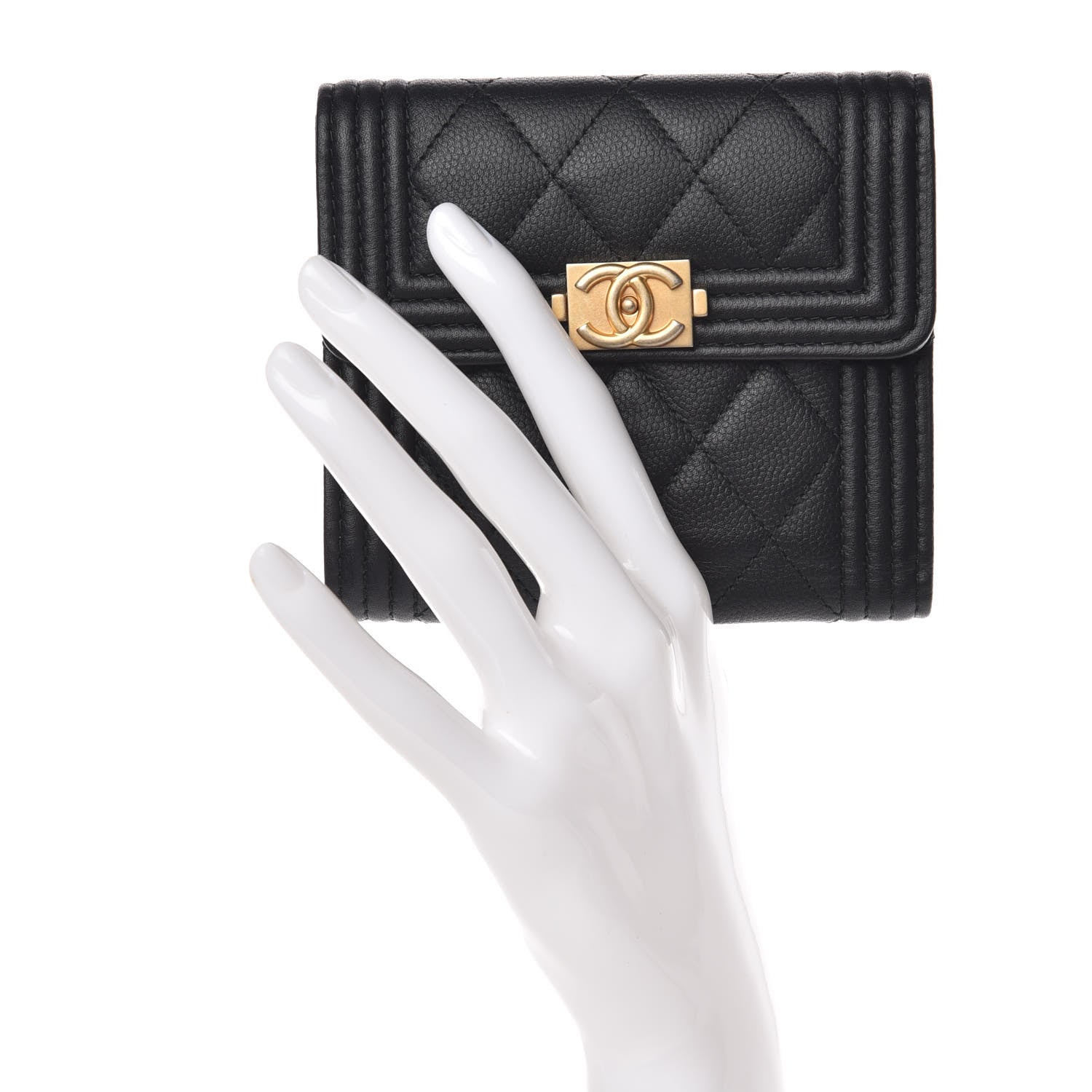 Chanel Caviar Quilted Compact Boy Wallet Black 2 of 9