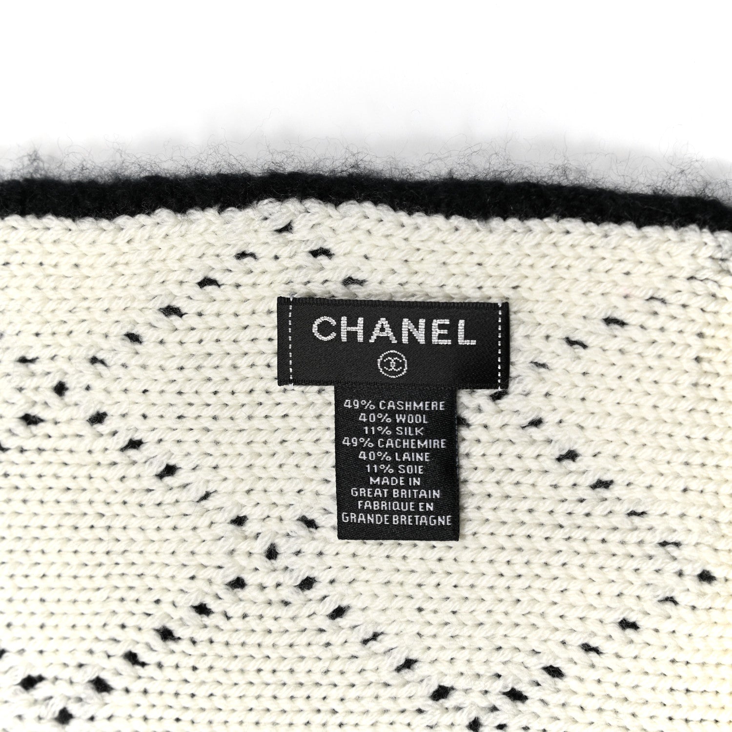 Chanel Wool Cashmere Silk CC Scarf Black White 3 of 4