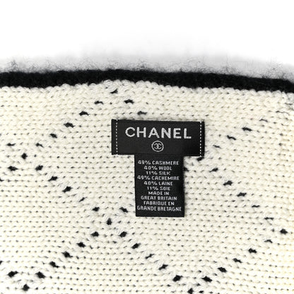 Chanel Wool Cashmere Silk CC Scarf Black White 3 of 4