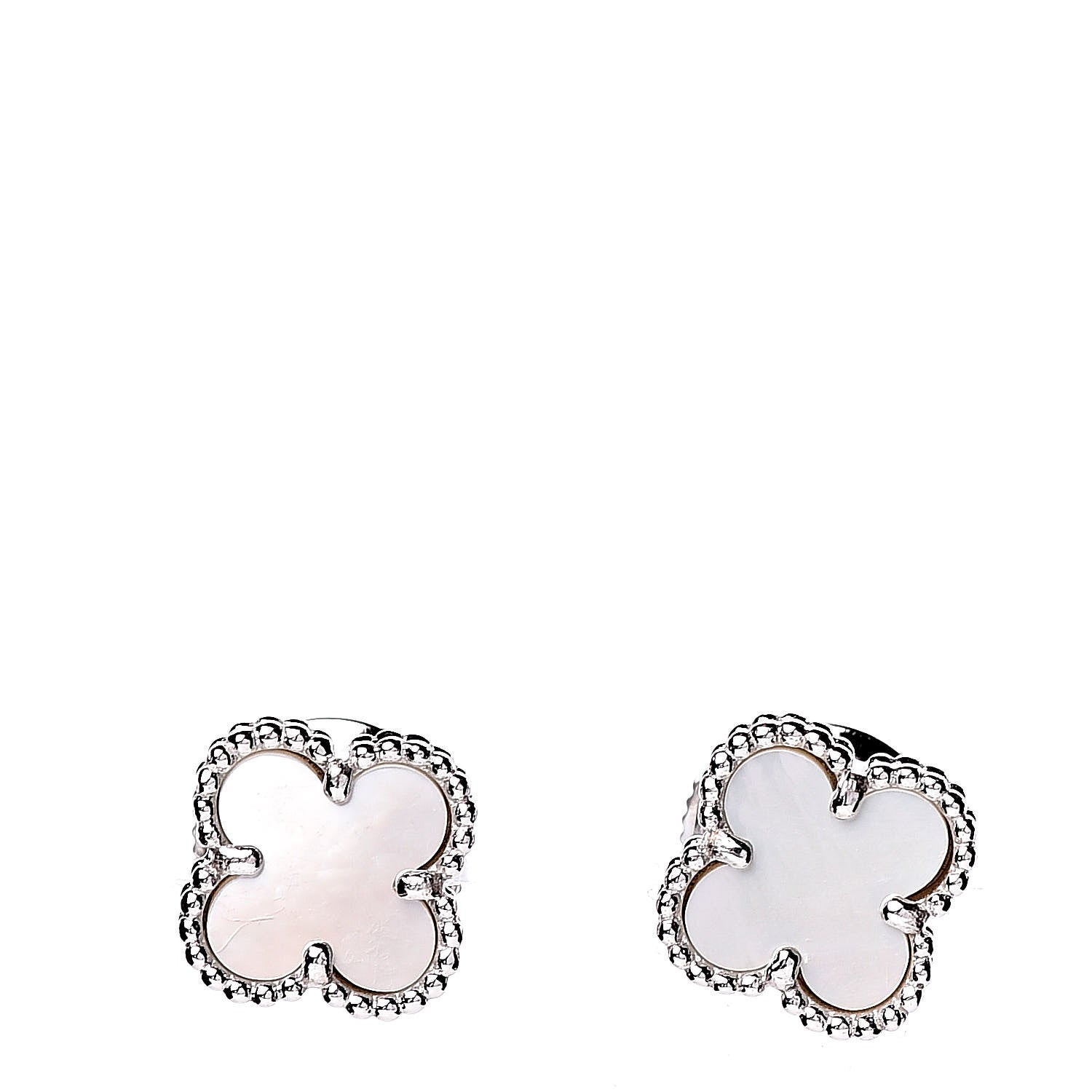 Van Cleef & Arpels 18K White Gold Mother of Pearl Sweet Alhambra Earrings 1 of 7