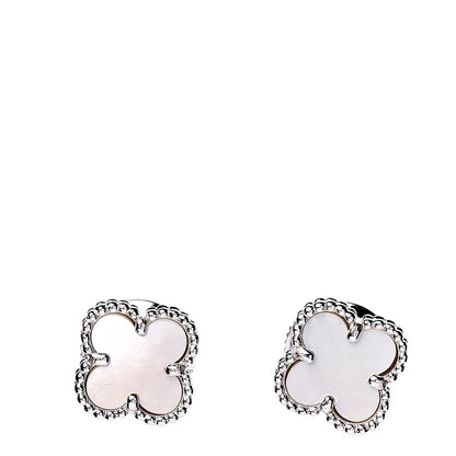 Van Cleef & Arpels 18K White Gold Mother of Pearl Sweet Alhambra Earrings 1 of 7
