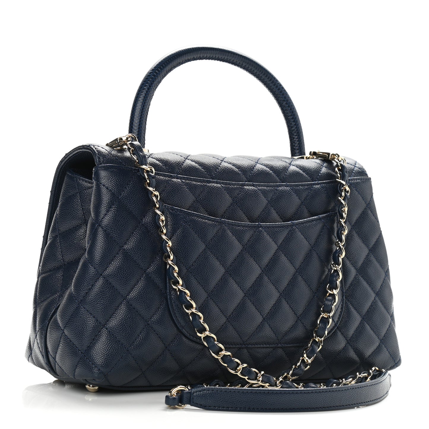Caviar Lizard Embossed Quilted Small Coco Handle Flap Navy Blue