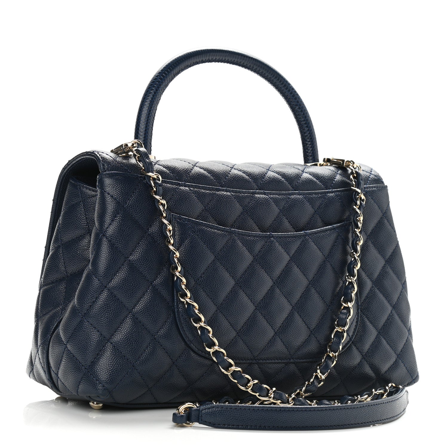 Chanel Caviar Lizard Embossed Quilted Small Coco Handle Flap Navy Blue 3 of 9