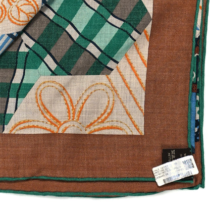 Hermes Cashmere Silk American Quilts Shawl 140 Noisette Natural Vert 3 of 5