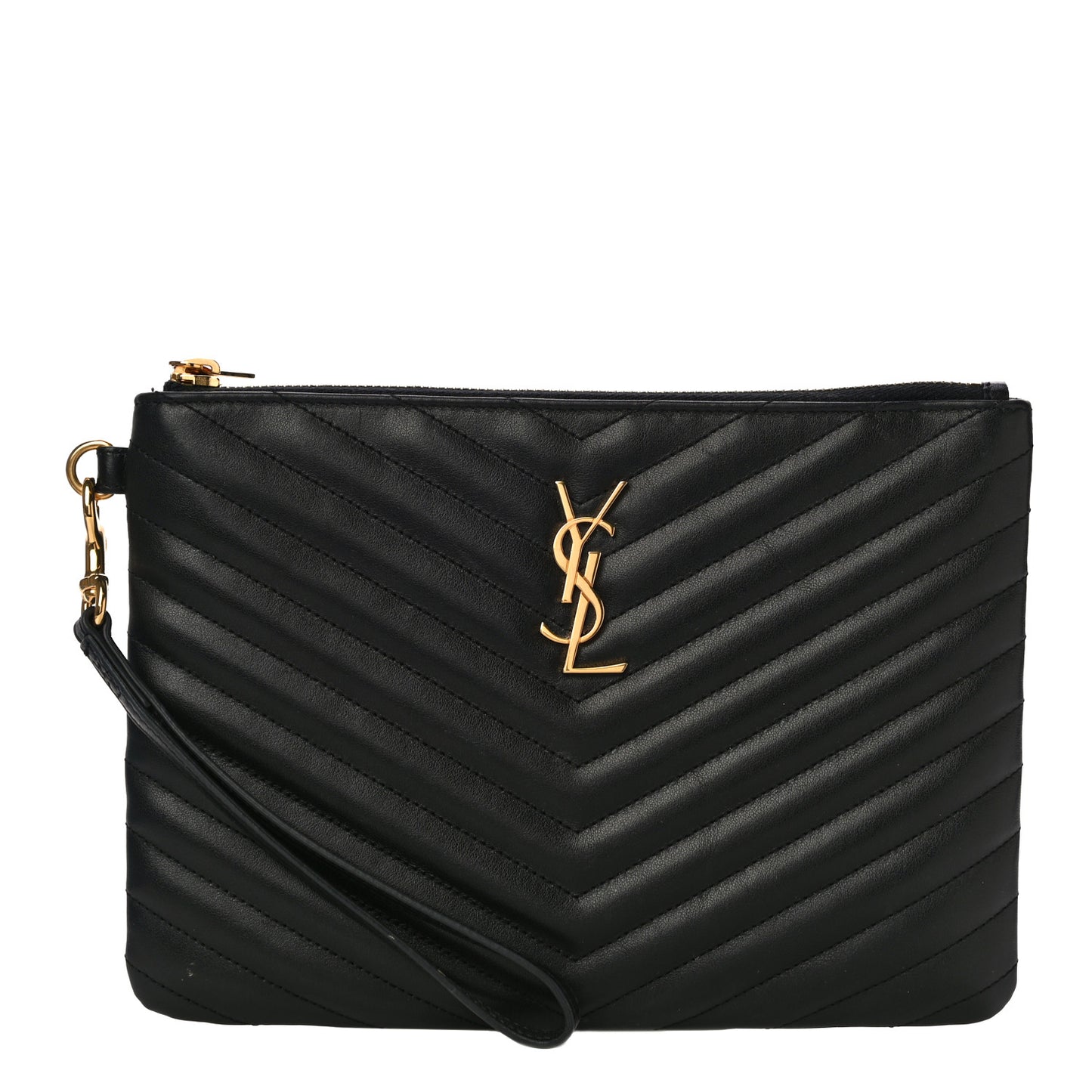 Calfskin Matelasse Chevron Monogram A5 Wristlet Black