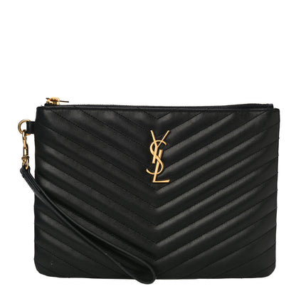 Saint Laurent Calfskin Matelasse Chevron Monogram A5 Wristlet Black 1 of 12