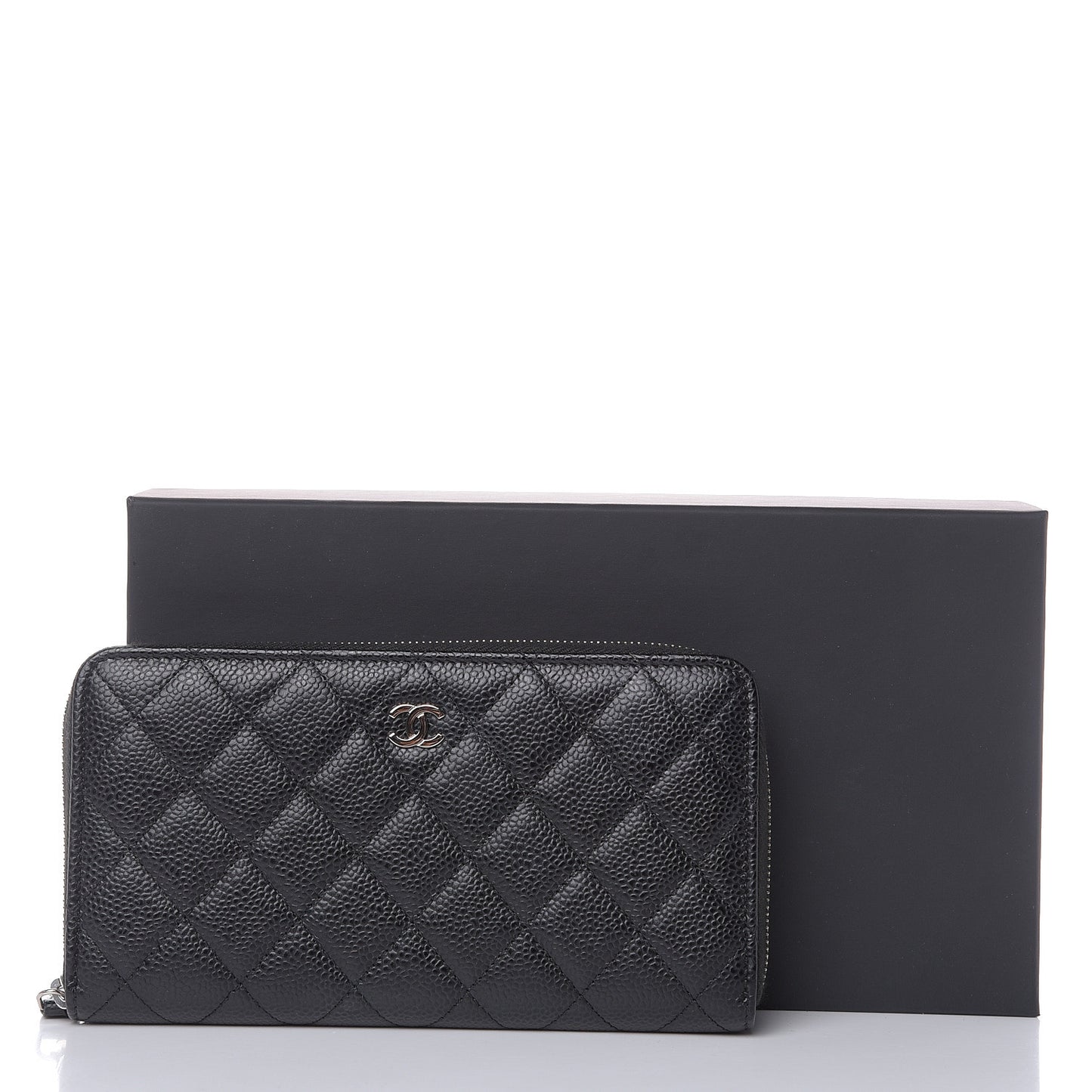 Caviar Quilted Large Gusset Zip Around Wallet Black