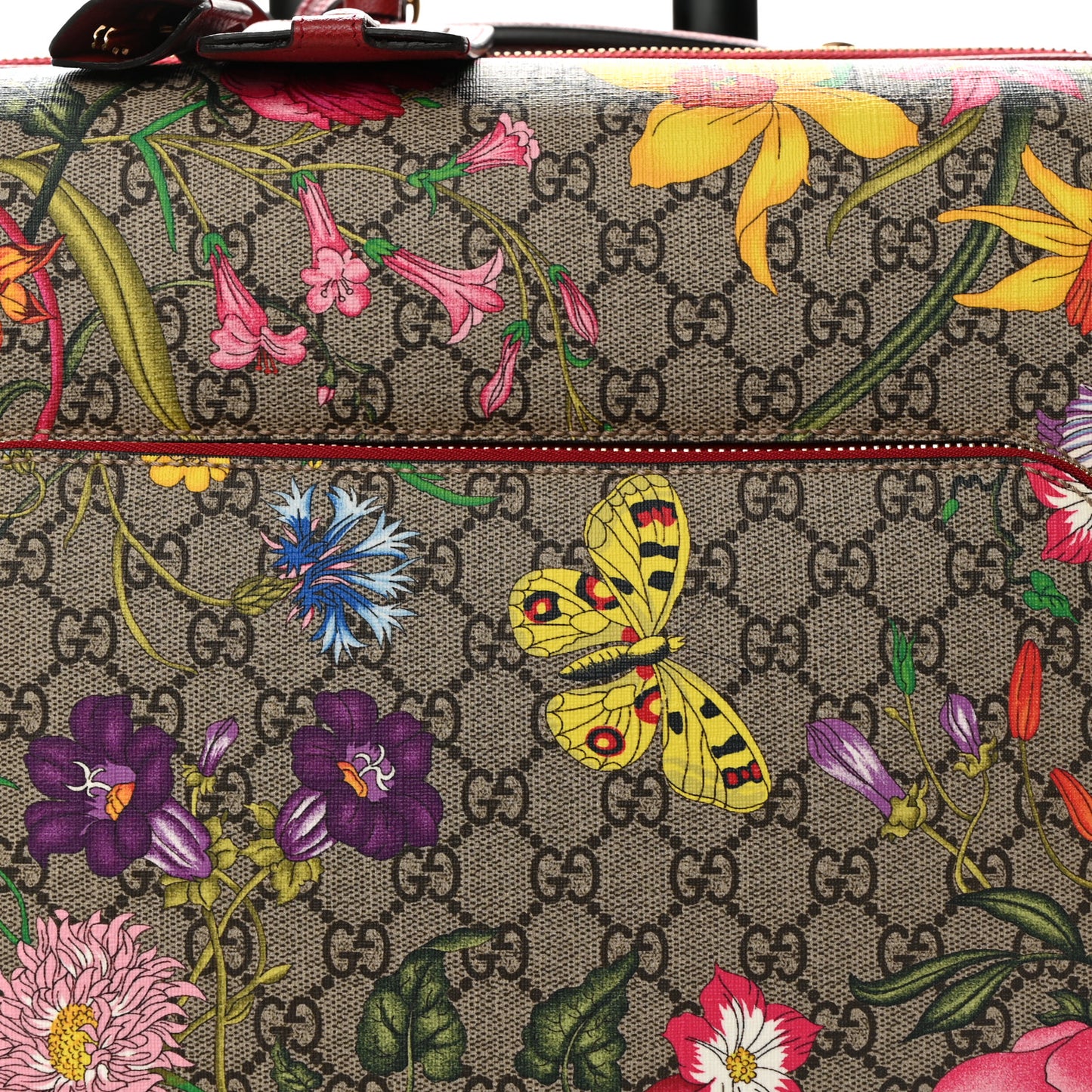 GG Supreme Monogram Tian Carry On Trolley Beige Multicolor Hibiscus Red