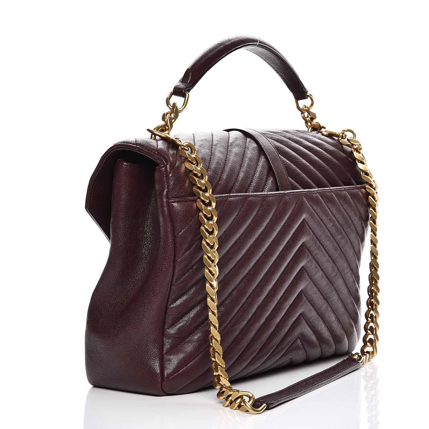 Sheepskin Matelasse Chevron Monogram Large College Satchel Amaranto