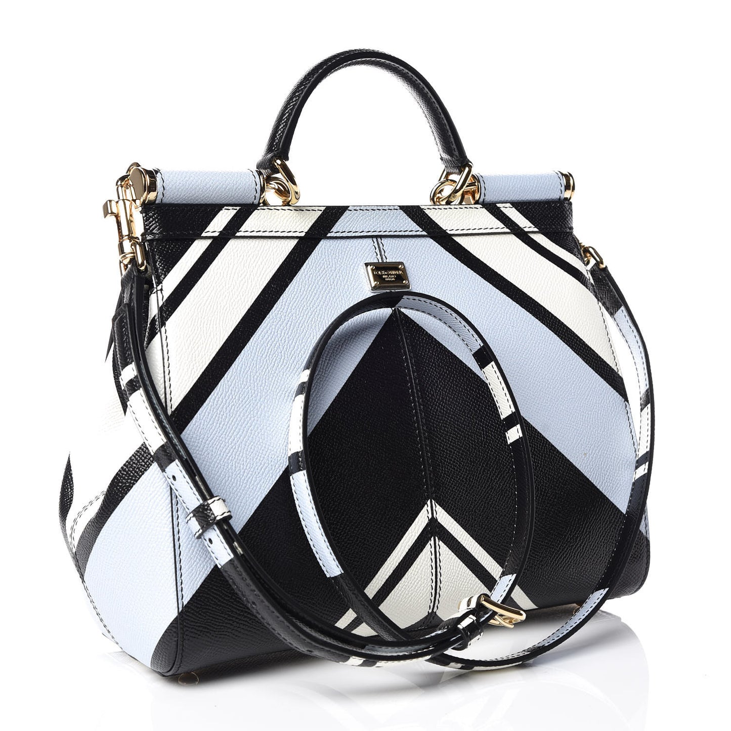 Dauphine Geo Striped Medium Miss Sicily Satchel White Blue Black